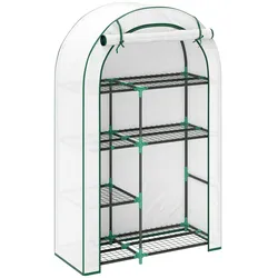 OKWISH Foliengewächshaus mit Runddach 100x45x160 cm Weiß mit 7 Drahtregalen hochrollbarer Tür UV Abdeckung Stahlgestell für Balkon Garten Pflanzen