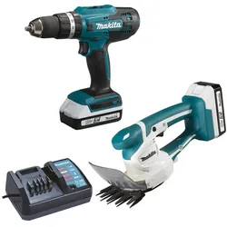Makita Makita DK18B56Y Set HP488D Schlagbohrschrauber + UM110D Grasschere 18V G-Serie, 2 Akkus
