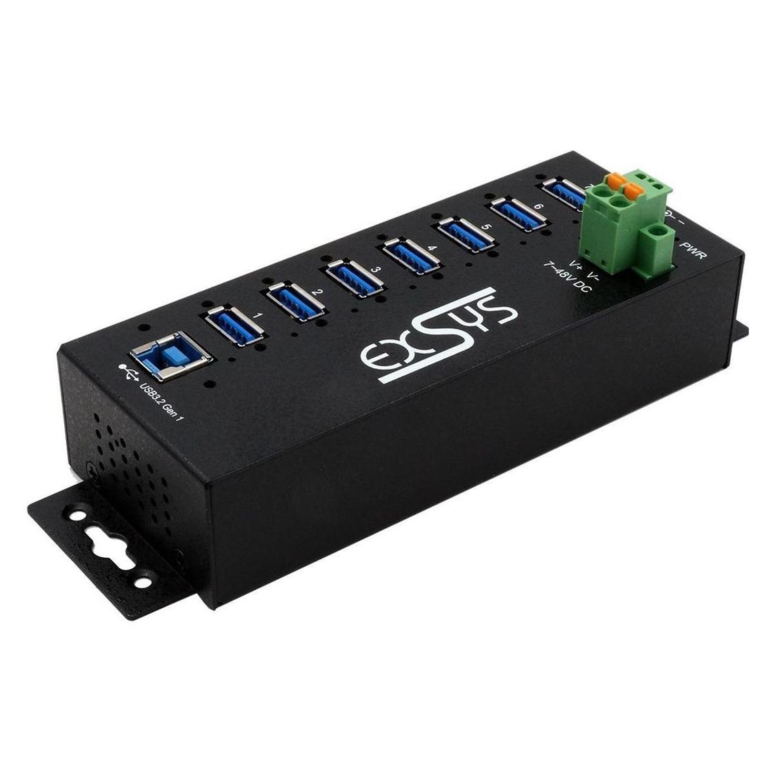 Exsys USB 3.2 Gen1 HUB 7-Port inkl.USB-Kabel+Din-Rail-Kit,15kV ESD (USB-B, 7 Ports) (EX-1187HMVS-2)