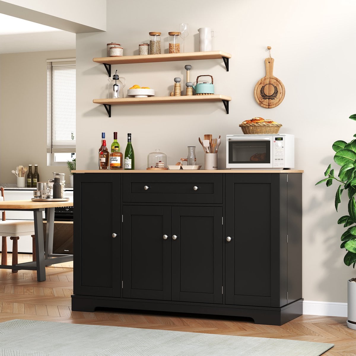 REDOM Multifunctioneel keukenbuffet zwart MDF, Breedte: 138 cm