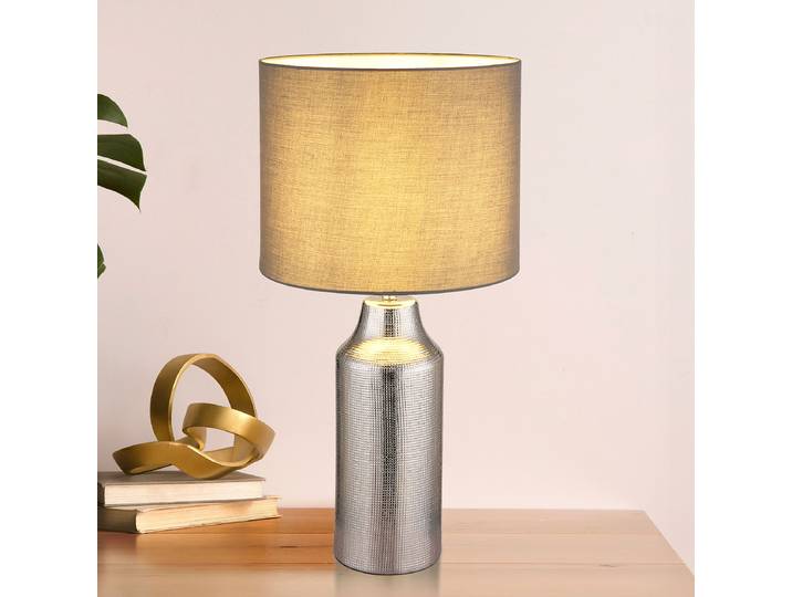 Lampe de table Elden Ø 31cm Argenté/Gris/Gris/Argenté Tissu structuré LED E27
