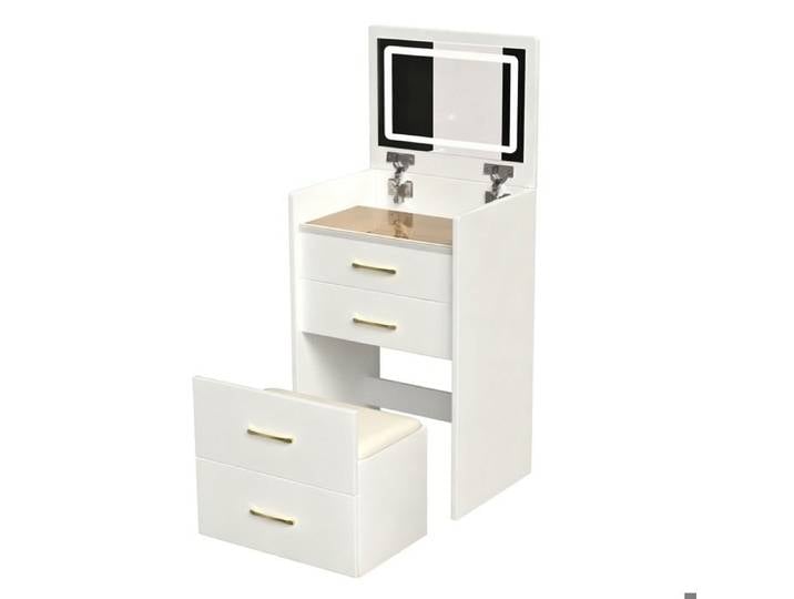Table à maquillage 3-en-1 avec miroir ouvert: Blanc Petit kit à maquillage avec table en verre clair Table à maquis de chambre
