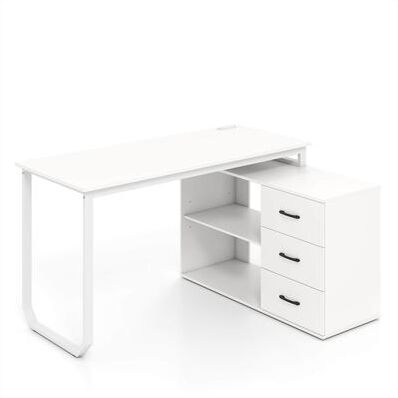 "55"" Reversible L Shaped Desk w/Charging Station & 3 Drawers"