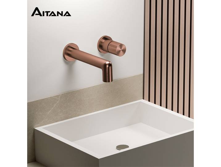 Robinet de salle de bain mural AITANA en laiton brossé doré, mitigeur de lavabo à poignée unique avec pression d'eau réglable, eau chaude et froide