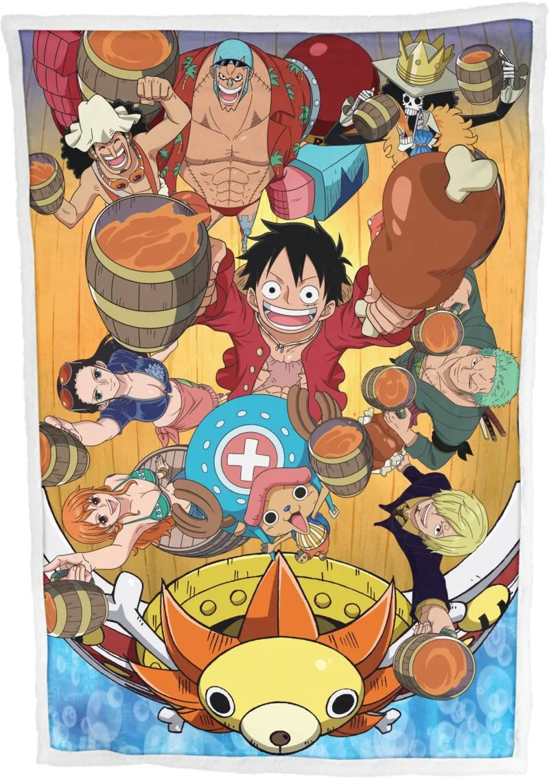 One Piece Sherpa Deken Strohoedbende Feest voor kinderen, 100 x 150 cm, polyester