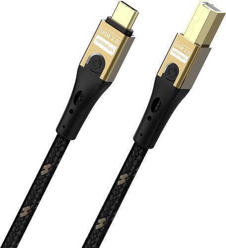Oehlbach USB-C Kabel USB 2.0 USB-C, USB-B Stecker 3m Schwarz/Gold Geflechtschirm D1C9549
