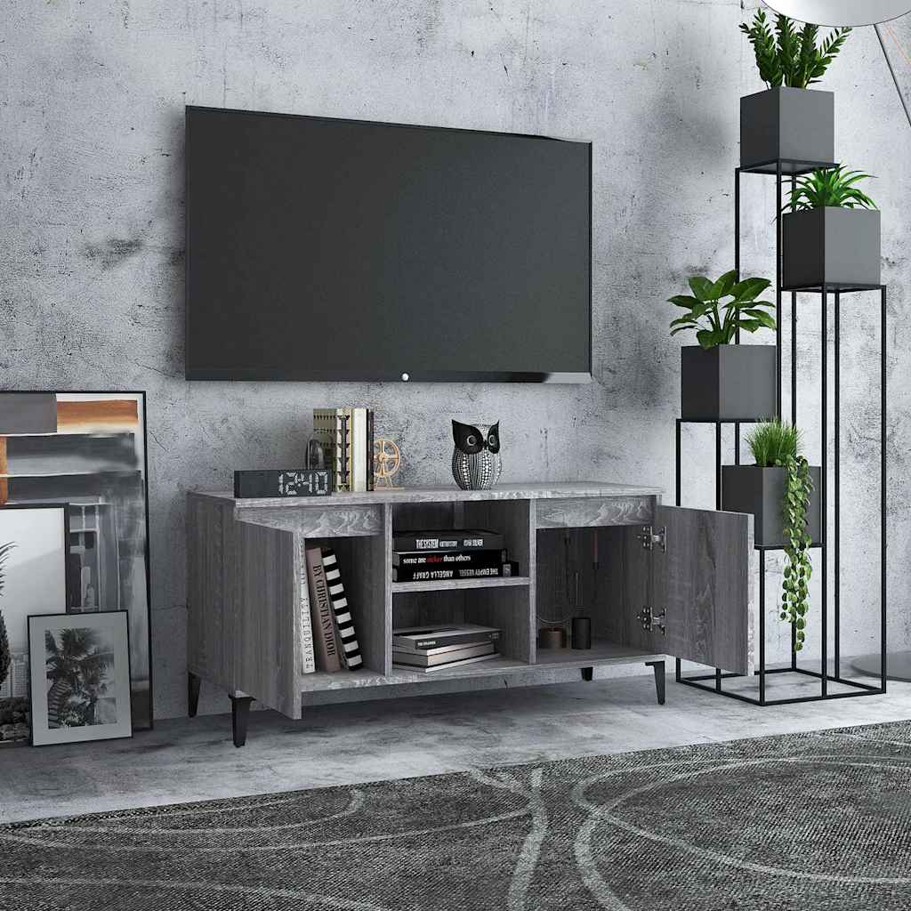 vidaXL Meuble TV avec pieds en métal Sonoma gris 103,5x35x50 cm