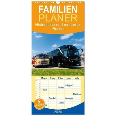 Familienplaner 2026 - Historische und moderne Busse mit 5 Spalten (Wandkalender, 21 x 45 cm) CALVENDO