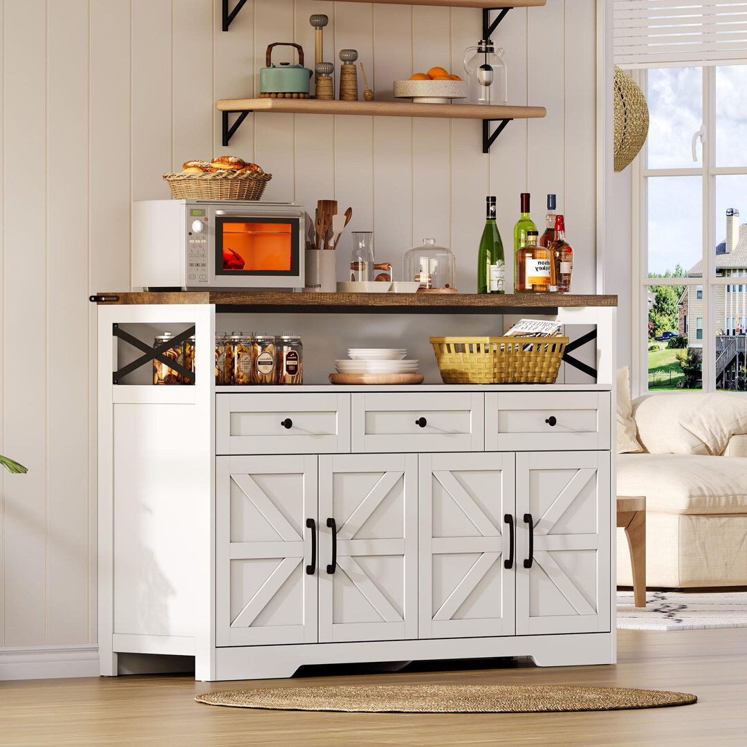 August Grove 140 cm W Kitchen Island with Top White 95cm H X 140cm W X 35cm D