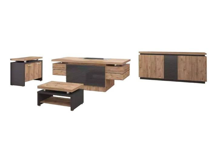 Xlmoebel Büromöbel-Set Elegantes Büromöbel-Set in Holzoptik mit Schreibtisch und Ablage, (4-tlg., Couchtisch, Schreibtisch, Beistelltisch, Schrank), Hergestellt in Europa