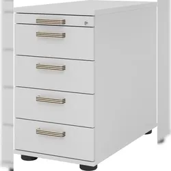 bümö Schreibtisch Schrank abschließbar, Schubladenschrank Holz in grau, Container mit Schubladen - Schubladen Schrank Büro, Schreibtisch Container