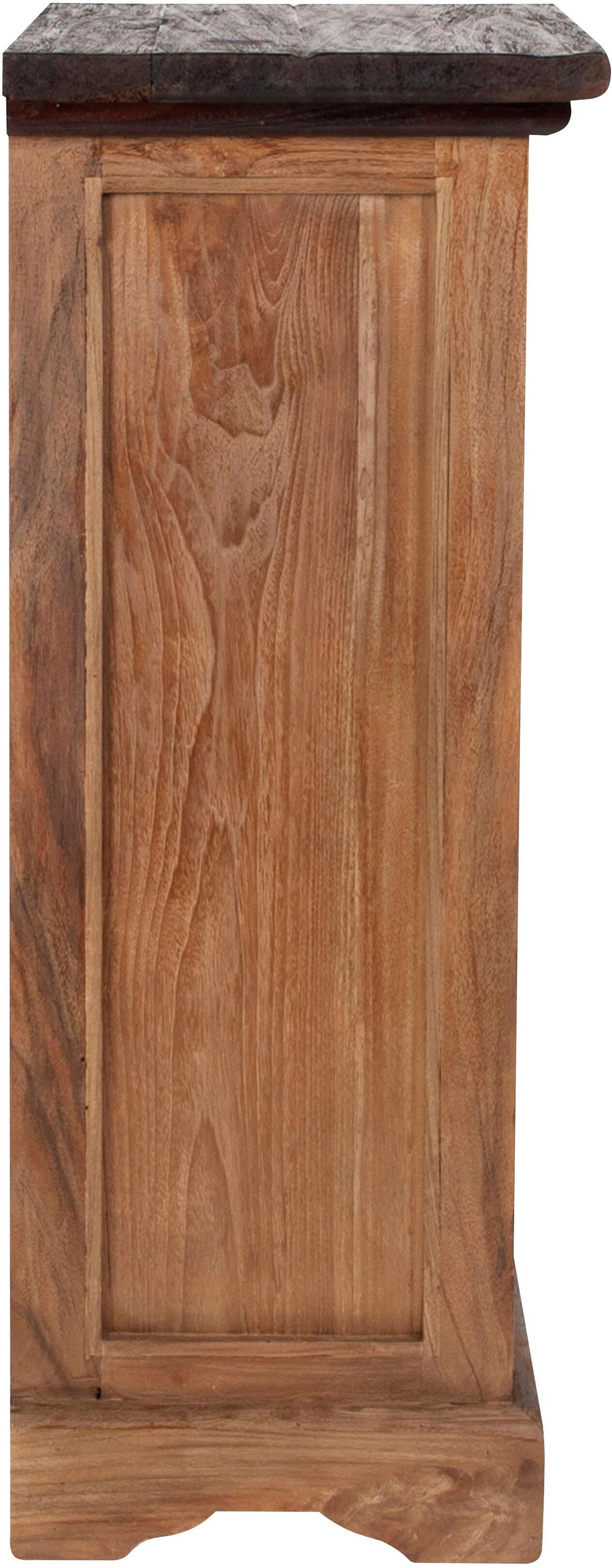 Kommode SIT "Paris aus recyceltem Teakholz mit 7 Schubladen & Metallgriffen", braun (braun, dunkelbraun), B:53cm H:100cm T:36cm, Recyceltes Altholz, Sideboards, Kommode, Recyceltes Teakholz massiv mit 2 kleinen & 5 grossen Schubladen braun, dunkelbraun B/