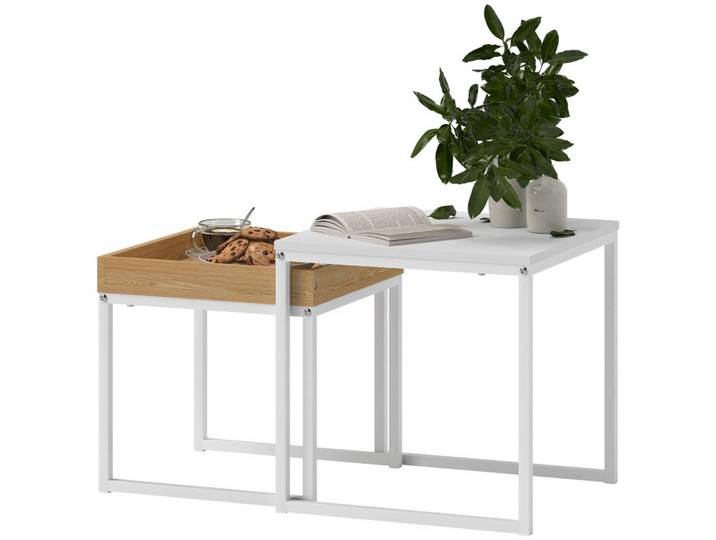 ComfortXL Couchtisch 2er-Set Quadratische Sofatische De-39907 Weiß, Metall, 45x45x45 cm, Wohnzimmer, Wohnzimmertische, Couchtische