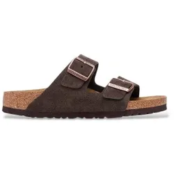 Birkenstock für Damen. 1027083 Leder-Sandalen Arizona (Schmale Passform) braun (42), Wohnung, Wildleder, Schnalle, Lässig