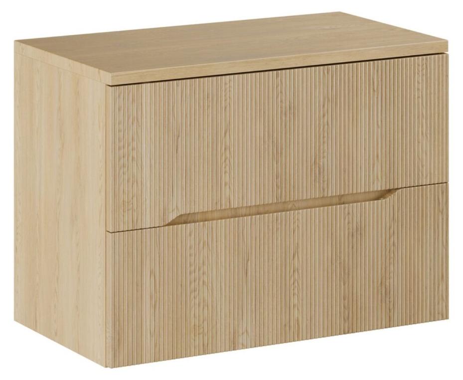 Badezimmer-Set NATURA 80cm: Unterschrank + Waschtischplatte in heller Holzoptik mit vertikalen Rillen