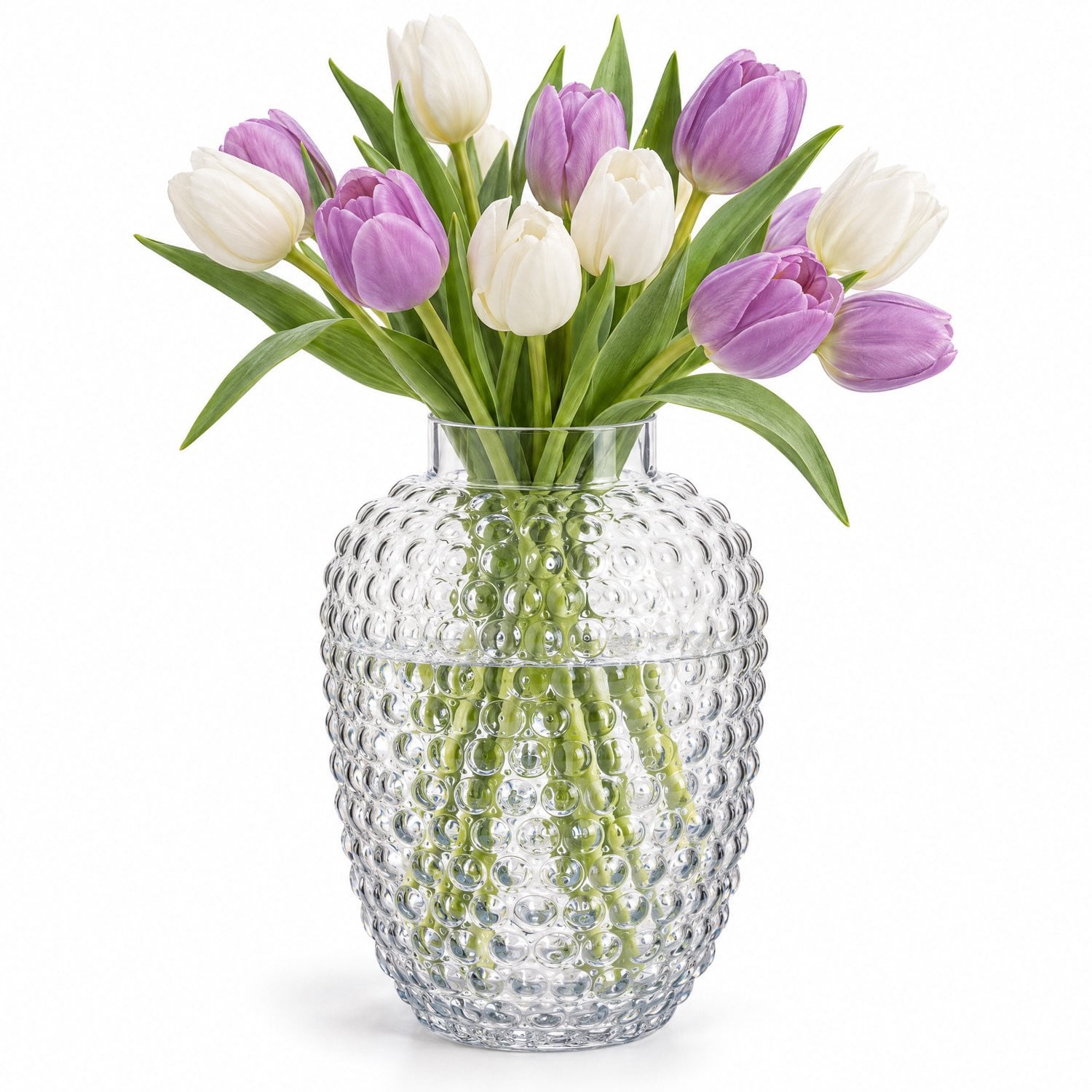 Cheqo Glazen Vaas met Bubbels Transparant - Bolle Bloemenvaas voor Droogbloemen en Decoratie