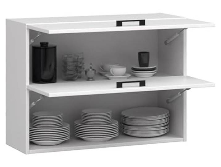 BDW - Küchenschrank Hängend - Oberschrank Küche - Weiß - 80x30x58cm, mit 2 x Klapptür und Griff - Küchenschränke Einzeln, Wandschrank, Küchenhängeschrank - OLIWIA G2 1 STK