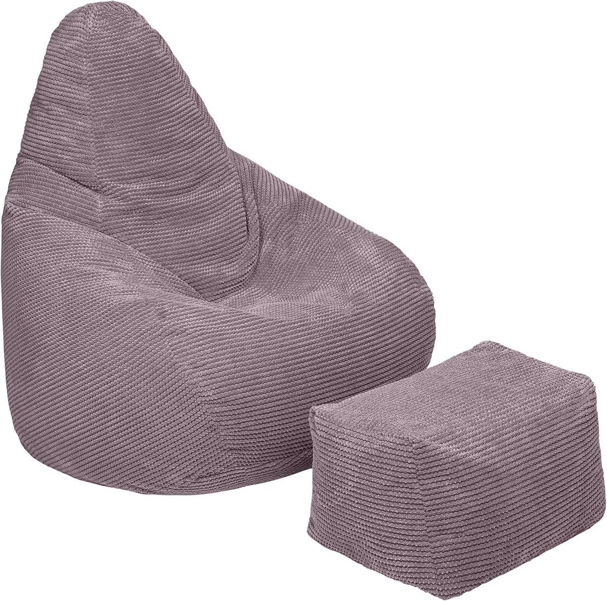 Corduroy Highback Zitzak Stoel met Voetbankje voor Volwassenen - Ergonomische Ligstoel voor de Woonkamer of Gaming