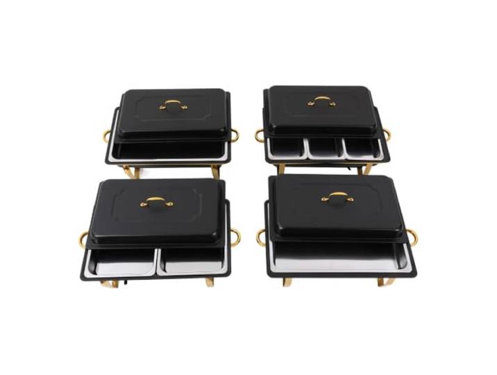 Chafing Dish Set 8,5 L mit 7 Speisepfannen für 7 bis 25 Gäste schwarz gold Edelstahl für Buffet Hochzeit und Catering