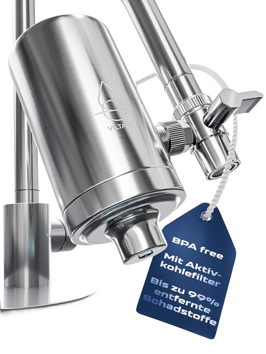VILTARO Aqua CarbonPlus roestvrijstalen waterfilter met actieve kool en kalkbescherming