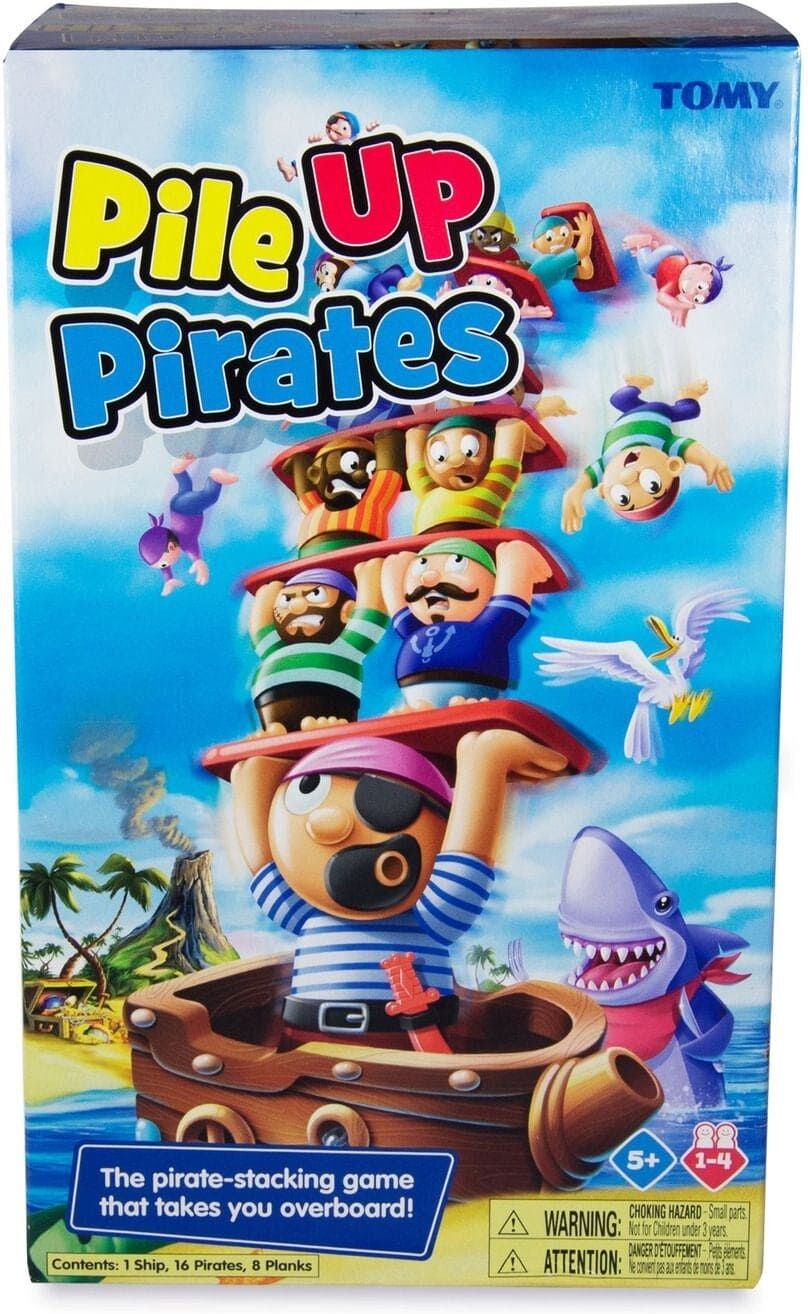 TOMY Pile Up Pirates Stacking Game for Kids, Ages 4+, Pirate Adventure Challenge, Balance and Strategy Game