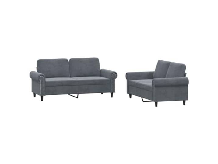 GHVBNMF 2-TLG. Sofagarnitur mit Kissen Dunkelgrau Samt Couch Set Gemütliches Couch Set aus dunkelgrauem Samt für Wohnzimmer, dick gepolstert mit Metallgestell und vier Kissen.