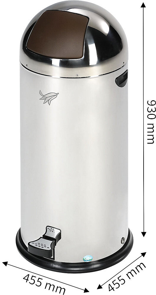 Push-Abfalleimer, Edelstahl mit Pedal, braun, Volumen 55 l, HxBxT 930 x 455 x 455 mm VAR
