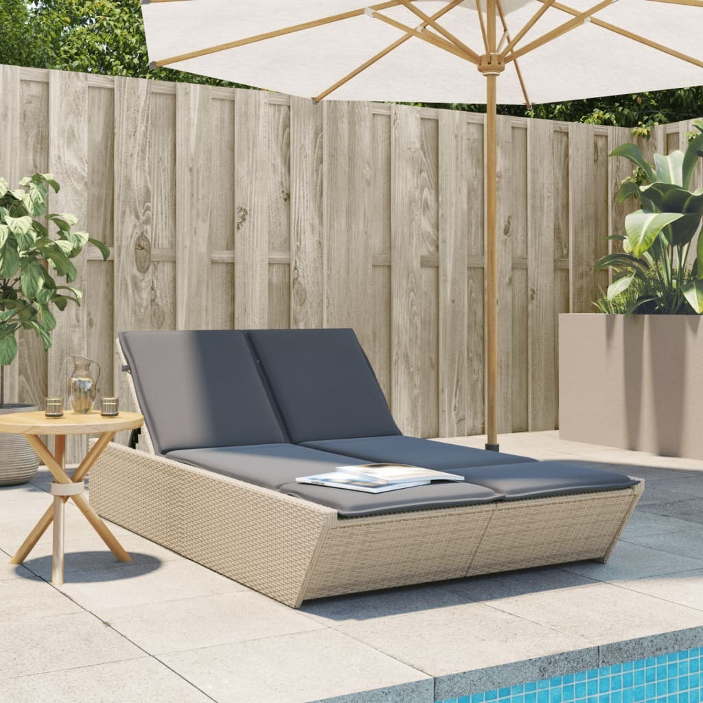 Maison Exclusive - Doppel-Sonnenliege mit Auflagen Beige Poly Rattan