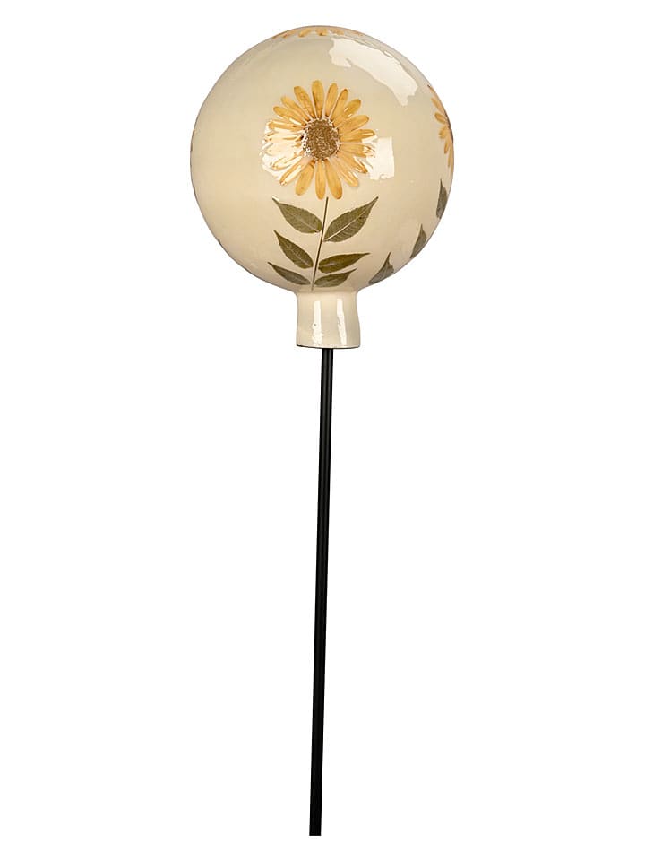 POSIWIO Gartenstecker ''Kugel Blumen'' in Creme/ Gelb - (H)18 x Ø 15 cm - onesize