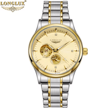 Inspire Picks LONGLUX Automatic Skeleton Stainless Steel Luxury Watch For Men 8020gj Golden Jiejin