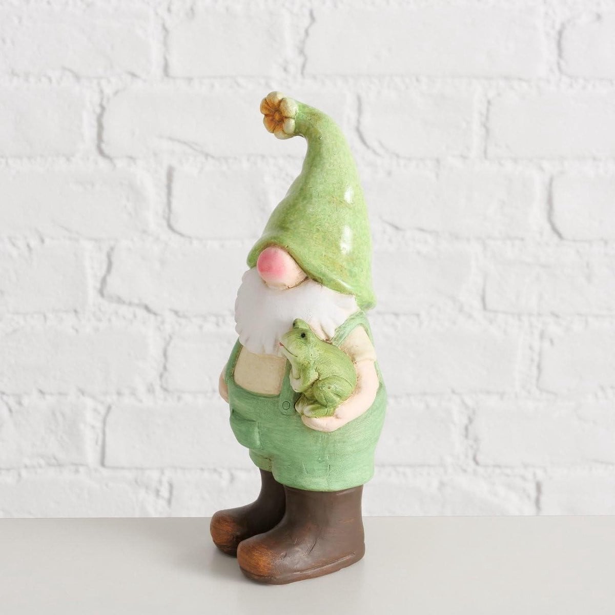 Decoratieve figuur Kabouter met kikker Groen Hoogte: 24 cm