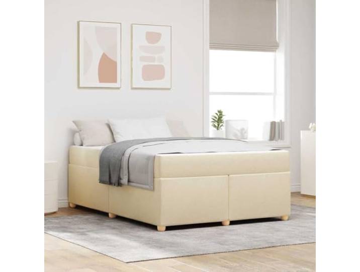 YUOTYRKTEJRSG Holzwerkstoff Modernes Design Doppelbett Creme 140 x 200 cm Bettrahmen mit Matratze Creme 140x200 cm Stoff Bettgestell mit Taschenfederkernmatratze Doppelbett inklusive Lattenrost