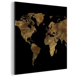 METALLBILD Weltkarte - Gold - Luxus - Erde - Schwarz 90x90 cm