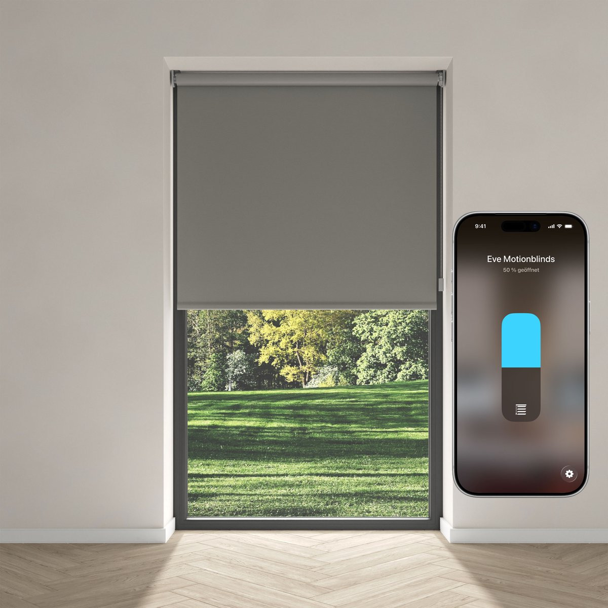 Eve Motionblinds Matter Slim elektrisch verduisterend rolgordijn, grijs, 190 x 190 cm