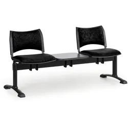 Gepolsterte Wartezimmerbank, Traversenbank SMART, 2-sitzer + Tisch, schwarz, schwarze Füße