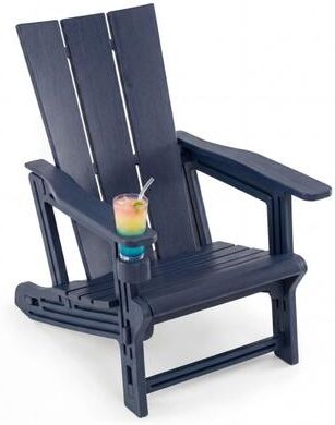 Costway HDPE Outdoor Adirondack Chairs with Cup Holder-Blue