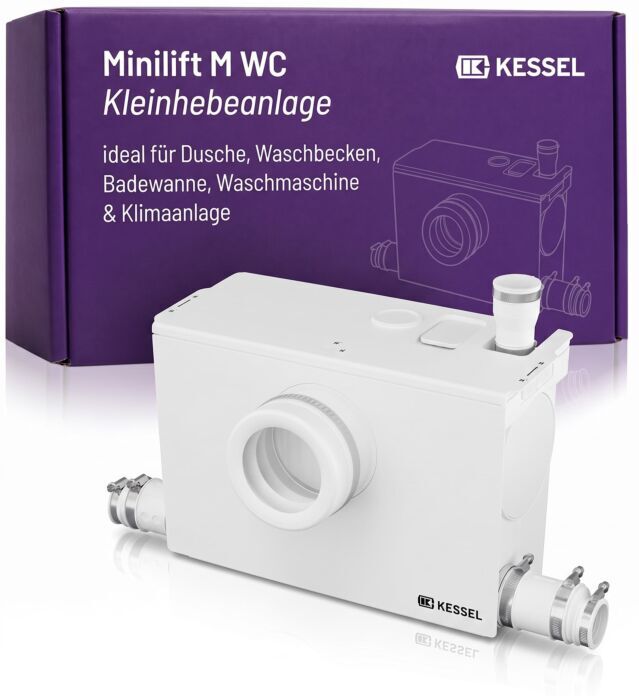 KESSEL Minilift M WC Kleinhebeanlage 28521 für WC mit Schneidwerk –  Abwasserhebeanlage für Schwarzwasser (WC, Dusche, Waschbecken), kompakt,  steckerfertig, 750 W