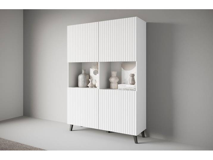 Highboard HOME AFFAIRE Phuket, Front MDF , weiss (weiß matt, weiß matt mdf), B:120cm H:168cm T:39cm, Sideboards, Highboard, Moderne Hochkommode ohne Griffe mit 10 Fächern, Breite 120 cm