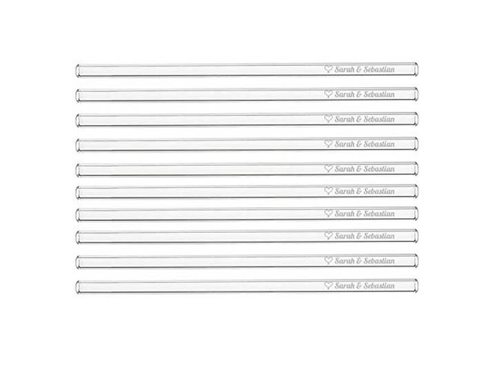 Glas Strohhalme mit Gravur Gravierte Glas Trinkhalme im Set für Hochzeit oder Restaurant/Bar/Gastronomie wiederverwendbar & spülmaschinenfest (20 cm Länge, 100er Set)