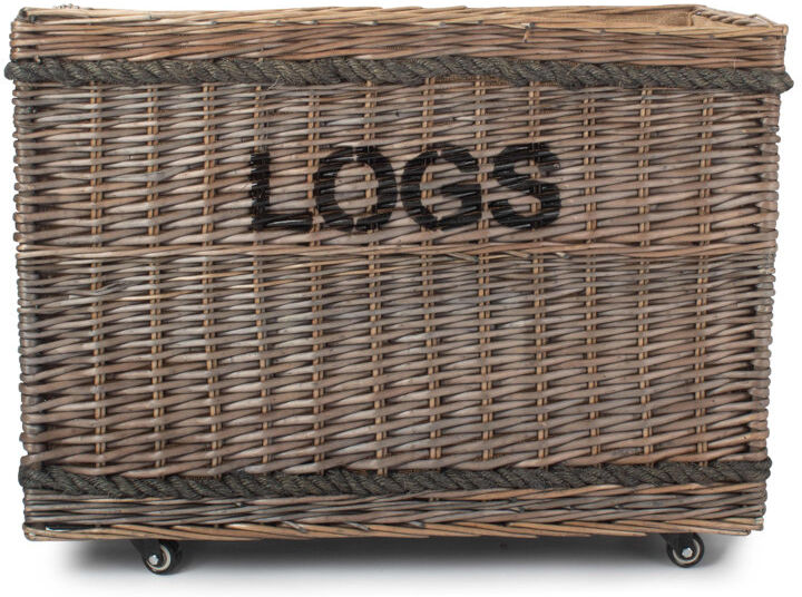 Bay Isle Home Wicker Jumbo Lined Wheeled Log Basket