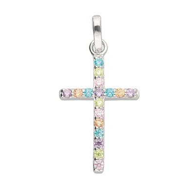 Kettenanhänger ADELIA´S "Kreuzanhänger 925 Silber mit Zirkonia", bunt (silber), Schmuckanhänger, Damen, mit Zirkonia, Silber 925 (Sterlingsilber), Kettenanhänger, Silberanhänger Kreuz