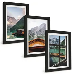 BILDER SET 3er Set - 20x30 cm Schwarzer Rahmen - Hütten am Bergsee Łódź