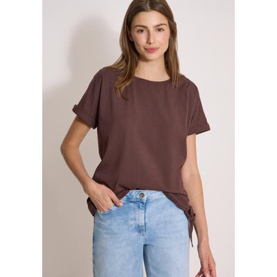 Shirtbluse CECIL, Damen, Gr. M (40), braun (braun cacao), Web, 75% Baumwolle, 25% Modal, unifarben, klassisch normal, Rundhals, normaler Saum, Blusen, mit Knotendetail am Saum