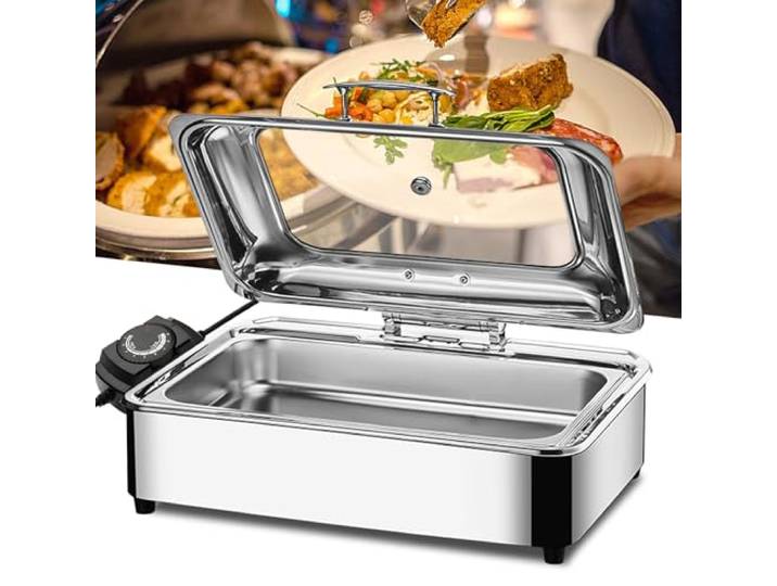 YAOYAOO Chafing Dish Elektrisch Buffetwärmer mit Glasdeckel