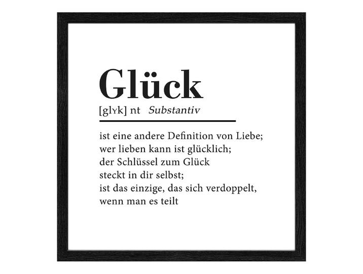 Holzbild Glück Floatglas, MDF Schwarz/Weiß 33 x 33 x 1cm