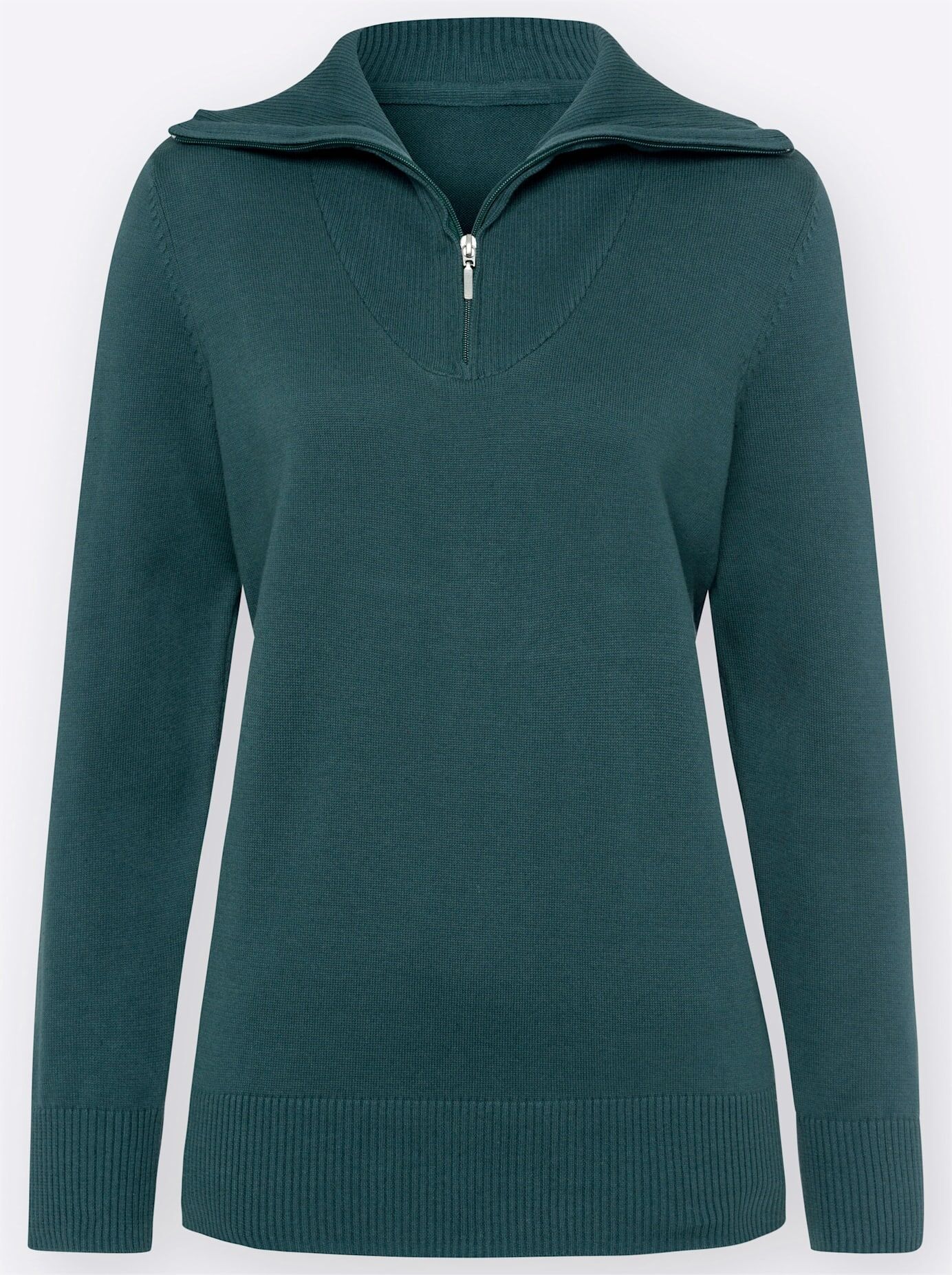 Troyer CLASSIC BASICS "Pullover", Damen, Gr. 46, grün (tanne), 100% Baumwolle, unifarben, Pullover Troyer tanne 46