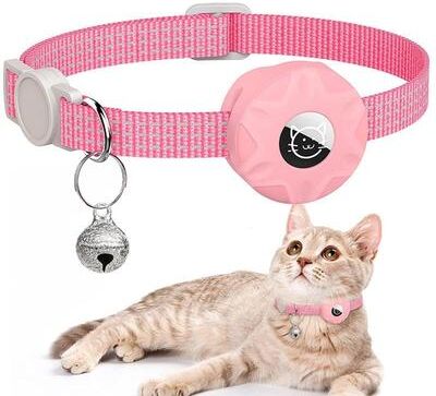 Everyday Crate SafeTrack Reflective AirTag Cat Collar With Bell & Secure Silicone Holder pink