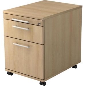Hammerbacher Rollcontainer Solid AC20, aus Holz, eiche, mit 2 Schubladen und Hängeregistratur, abschließbar