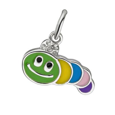 Kettenanhänger JOBO "Anhänger Raupe 11,5 mm bunt", bunt (silber 925), Schmuckanhänger, Mädchen, Silber 925 (Sterlingsilber), Kettenanhänger, 925 Silber rhodiniert