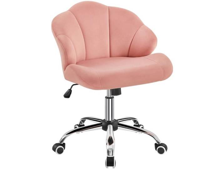 YAHEETECH Chaise de Bureau Rose en Velours Inclinable à Roulettes Chaise Capitonné Réglable Fauteuil Bureau Design Coquillage